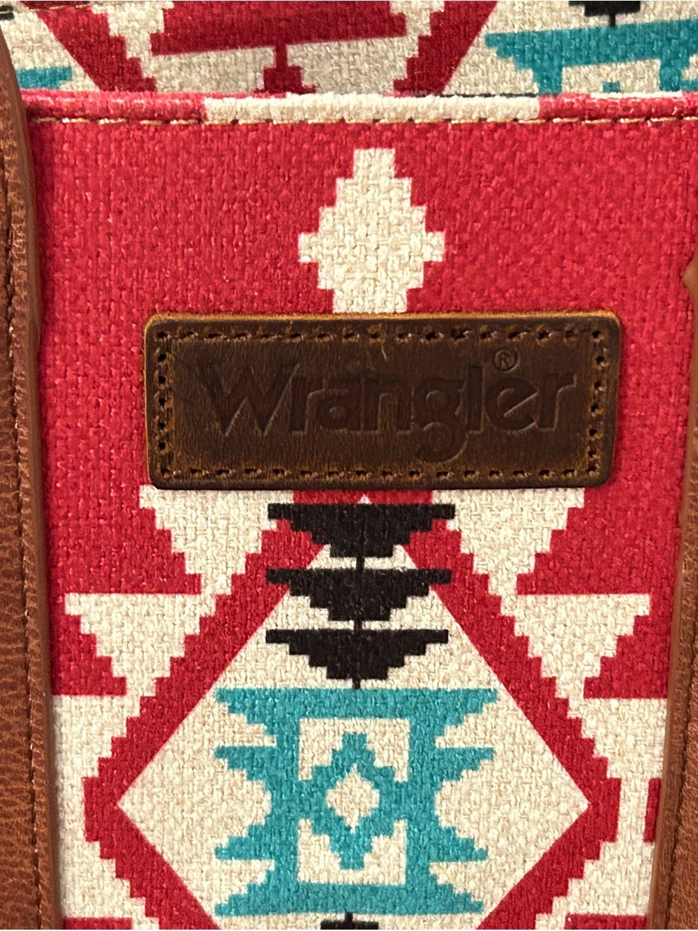 Wrangler Southwestern Aztec Geometric Tote Crossbody Bag Red Teal Guitar Strap - Picture 2 of 9